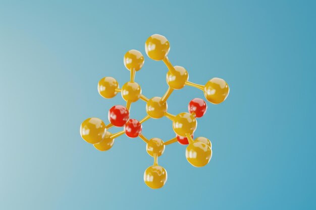 Photo vitamin c molecule structure isolated on blue background c6h8o6