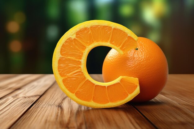 Photo vitamin crich orange on wooden table