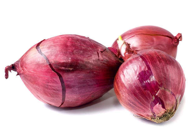 Vitamin violet onion bulb group isolated on white surface