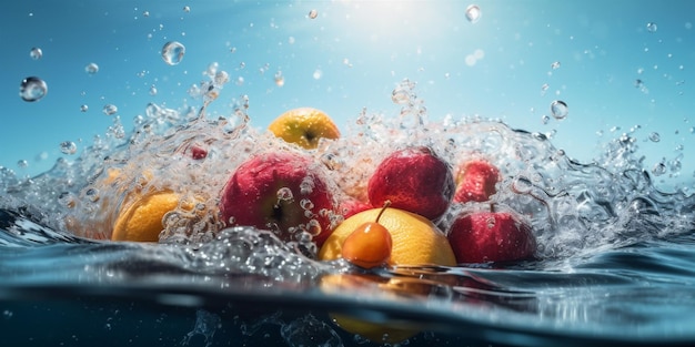 Photo vitamin water green background food drop strawberry healthy fresh fruit nature generative ai