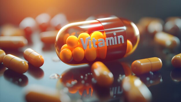 Vitaminesupplementen en capsules Concept in een gigantische pil