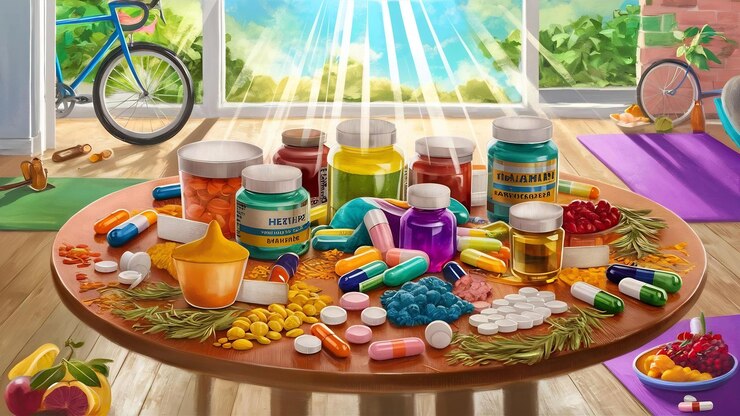 Photo vitamins supplements healthy life concept