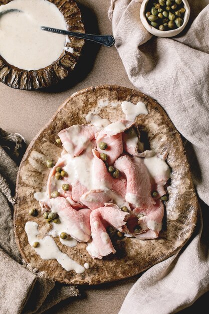 Vitello tonnato sliced veal