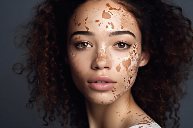 Vitiligo-huidvrouw die er mooi en aantrekkelijk uitziet