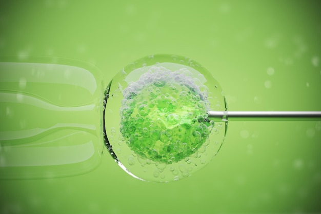 Photo in vitro fertilization of a human female cell on a green background microscopic view ivf close up 3d rendering