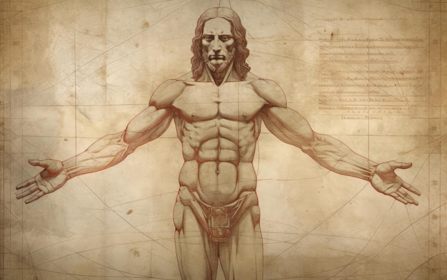 Photo vitruvian man the modern transformation da vinci39s vitruvian man leonardo da vinci italian renaissance structure geometry anatomy model of human perfection the body