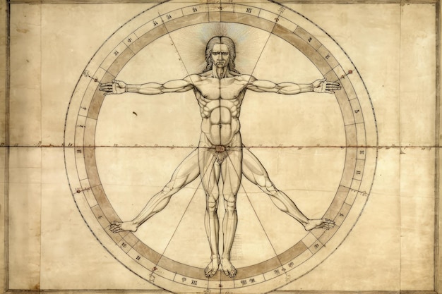 Foto l'uomo vitruviano la trasformazione moderna da vinci39s uomo vitruviano leonardo da vinci rinascimento italiano struttura geometria anatomia modello della perfezione umana il corpo