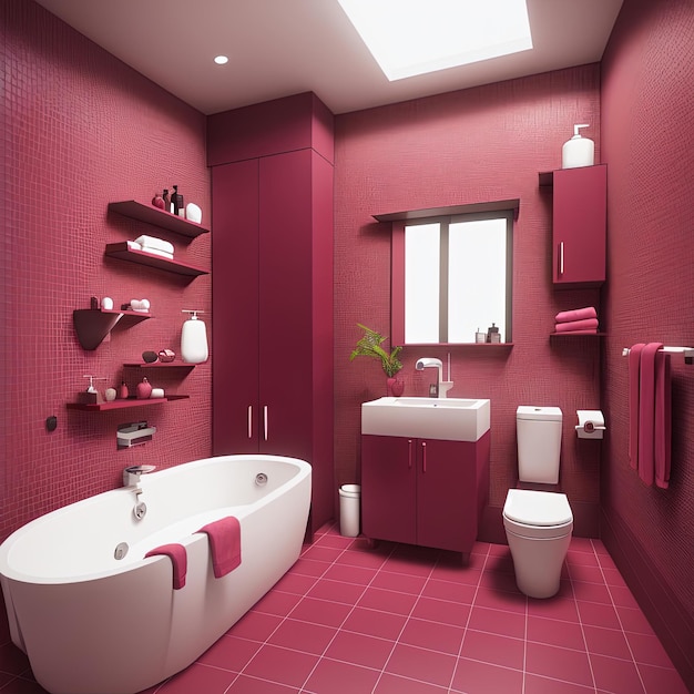 Viva Magenta badkamer interieurkleur van het jaar 2023. Sjabloon moderne, karmozijnrode bordeauxrode kleur.