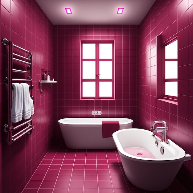 Colore interno bagno viva magenta dell'anno 2023. modello moderno, colore bordeaux rosso cremisi.