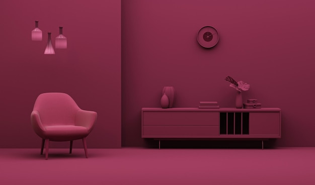 Viva magenta is een trendkleur jaar 2023 in de woonkamer Interieur van de kamer in rode achtergrond