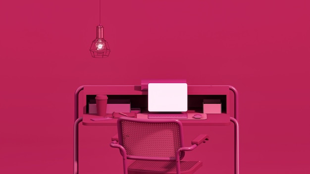 Viva magenta is een trendkleur jaar 2023 workspace minimal office table desk Minimal idea concept