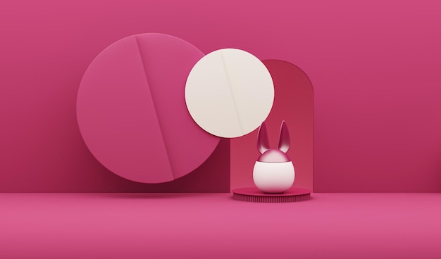 Viva magenta is a trend colour year 2023 in easter holiday Easter eggs with Rabbit ears 3d render