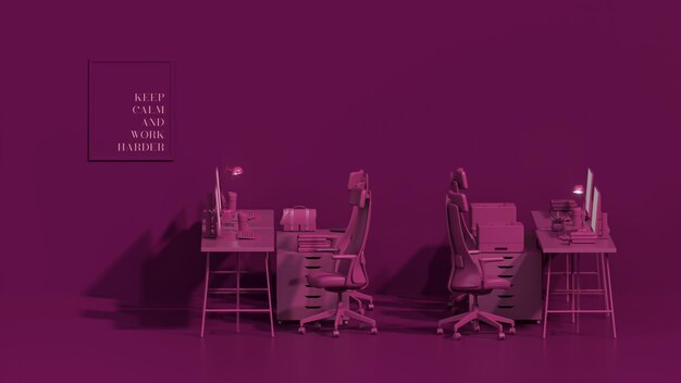 Viva magenta is a trend colour year 2023 interior workspace minimal office table desk Hot pink