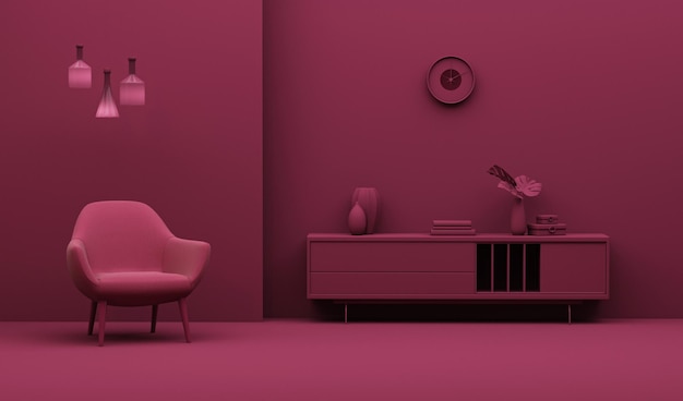 Viva magenta is a trend colour year 2023 in the living room Interior of the room in red background