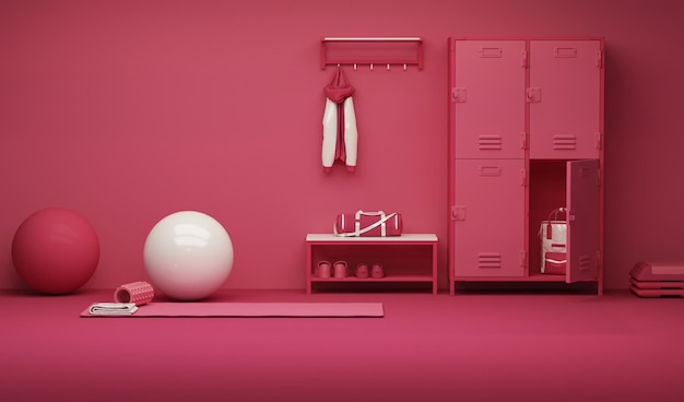 Viva magenta is a trend colour year 2023 in sport fitness, locker room gym school interior