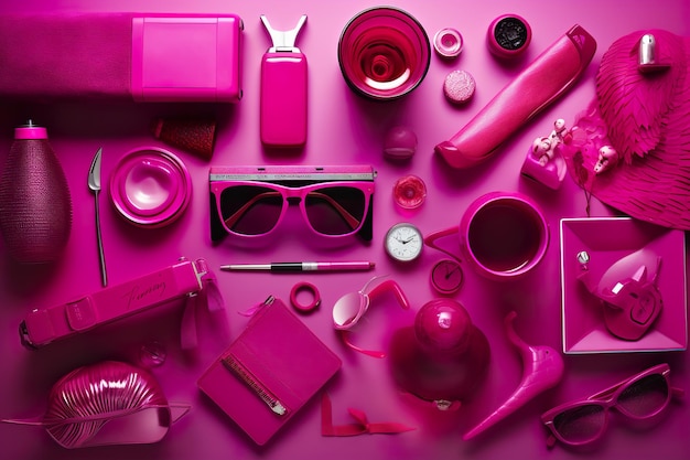 Viva magenta trendy colors in objects and accessories generative ai