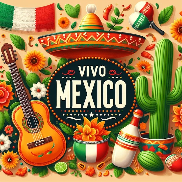 Viva Mexico Mexicaanse Onafhankelijkheidsdag Banner vakantie met tropische bloemen ornament vector achtergrond