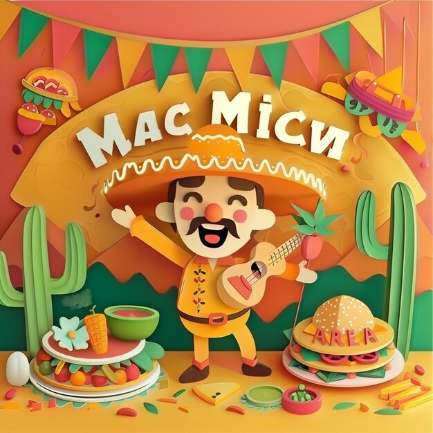 Photo viva mexico paper cut banner with tex mex cuisine
