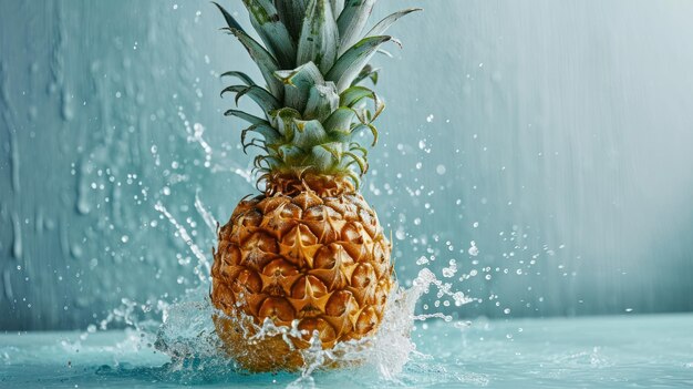 The Vivacious Voyage A Majestic Pineapple Exults in a Mesmerizing Splash of Azure Water