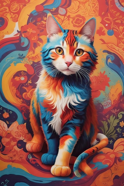 a vived color cat pattern