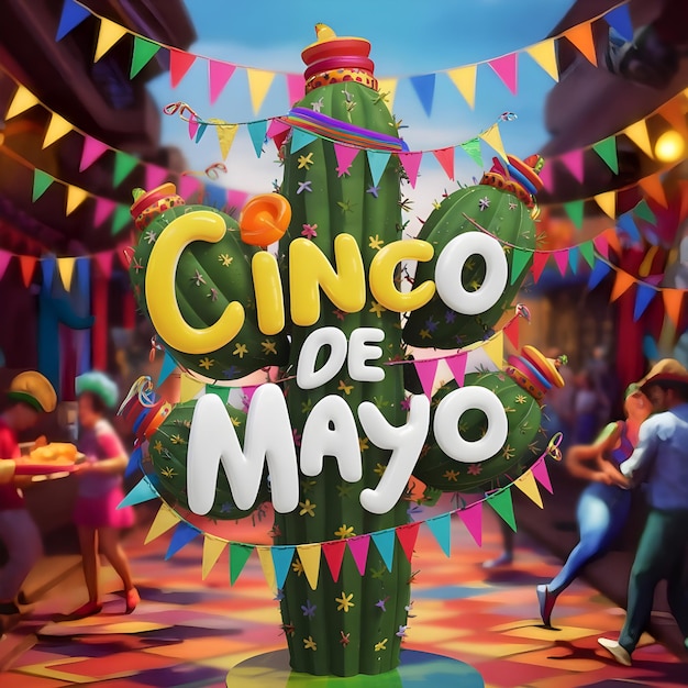 생생한 3D 렌더브의 Cinco de Mayo 축제