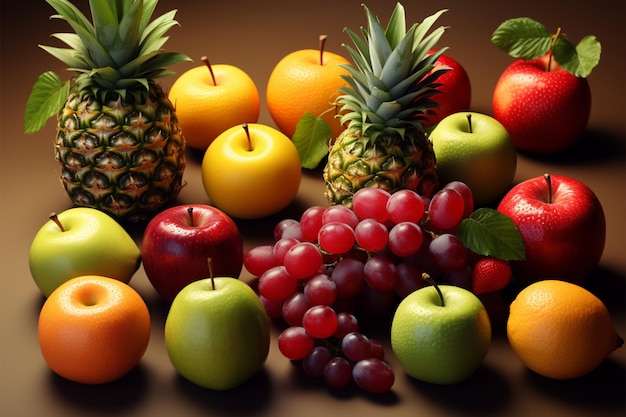 Vivid 3D rendering featuring a variety of mouthwatering fruits