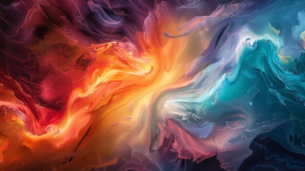 Vivid abstract art with a swirl of warm and cool colors resembling the interplay of fire and water