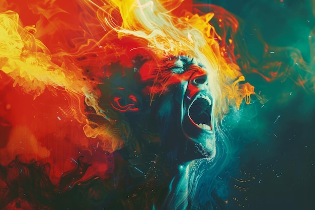 Vivid Abstract Conceptual Art of Human Emotion with Fire and Water Elements