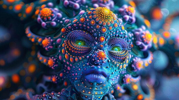 Vivid Abstract Humanoid Face with Dot Textures