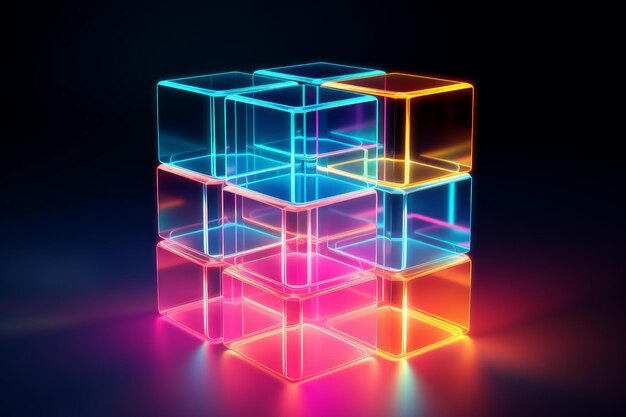 Фото Яркий абстрактный неоновый куб генерирует ai