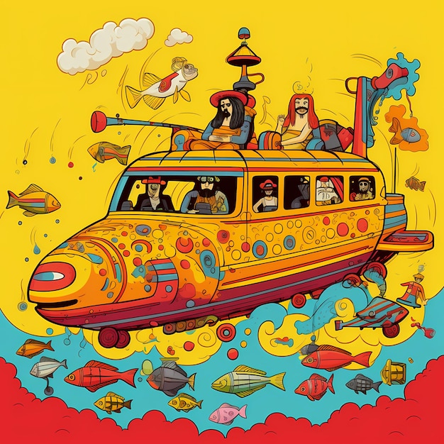 Vivid adventures colorful cartoon yellow submarine coloring book