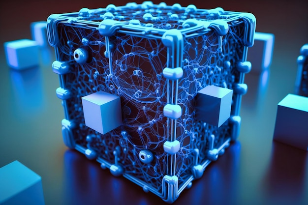 Photo the vivid blue blockchain network concept illustrates distributed ledger technology emphasizing secure computer connections and data management