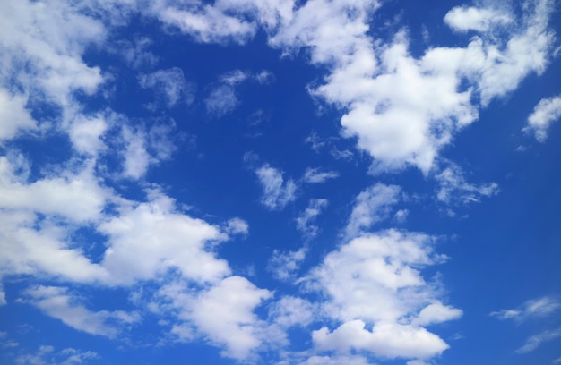 Vivid blue sky with white scattered clouds