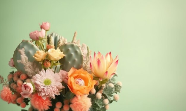 A vivid bouquet featuring pink flowers and sturdy succulents symbolizing a harmonious blend of softness and resilience ai generative