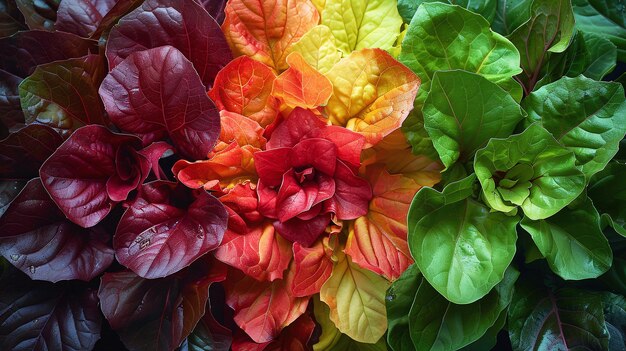 Vivid Bouquet of Mixed Colorful Lettuce Leaves