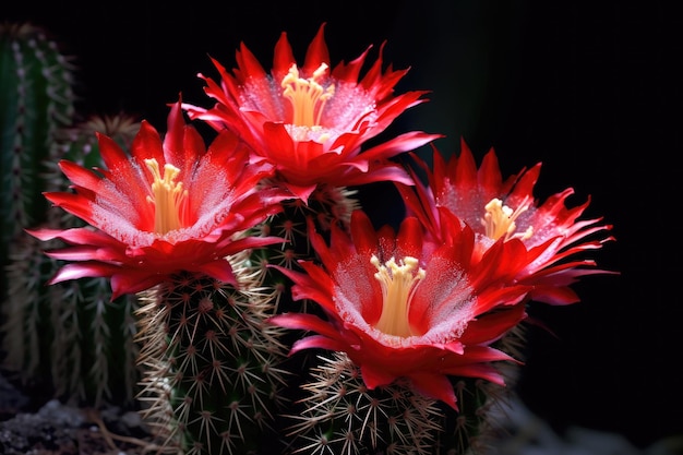 Vivid cactus flowers surrounded by sharp spines created with generative ai