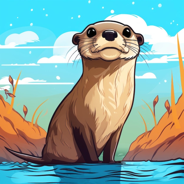 Vivid Cartoon Otter Illustration In Dreamlike Savannah Style