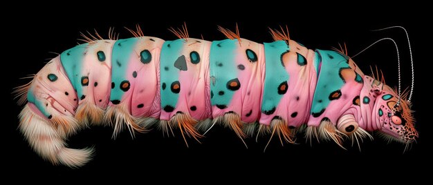 Photo vivid caterpillar on black background