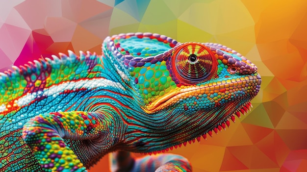 Vivid chameleon digital art on polygonal gradient background