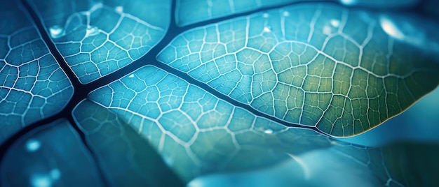 Vivid closeup of a blue leaf with sparkling water droplets