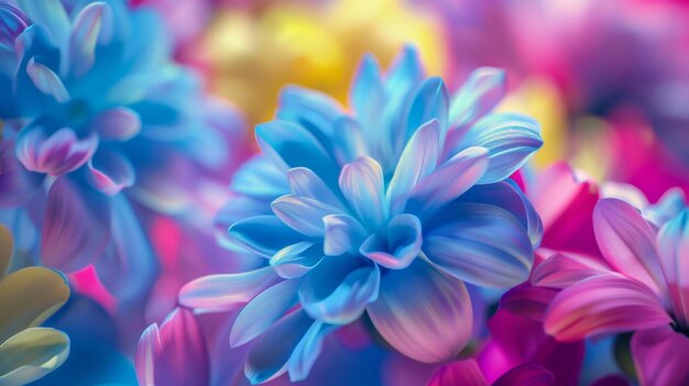 Vivid closeup of multicolored dahlias in full bloom