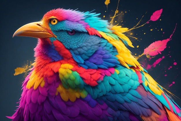 vivid color splashes bird portrait