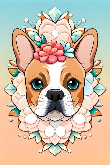 vivid color sticker of cute French Bulldog head