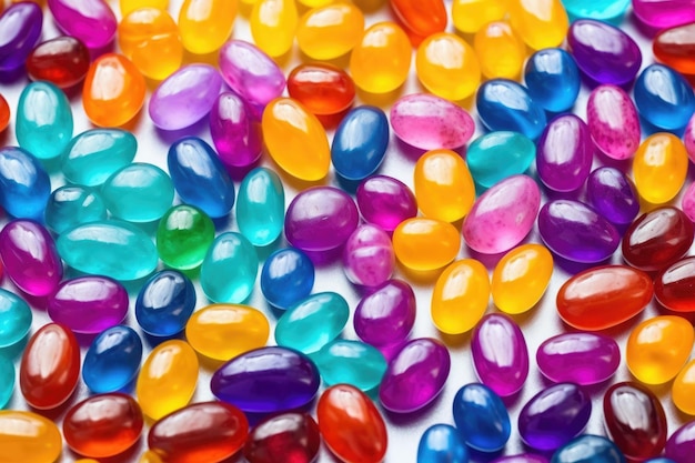 Vivid colored jelly beans with a glossy sheen