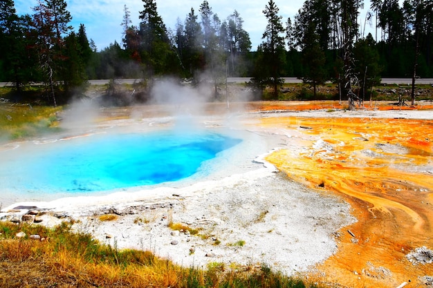 Photo vivid colored sulfur pools at yellowstone national park