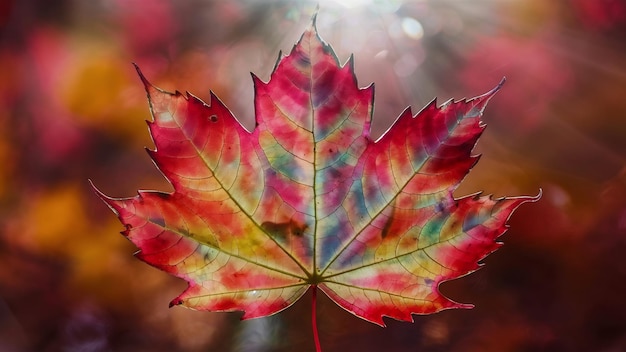 Vivid colored transparent autumn leaf