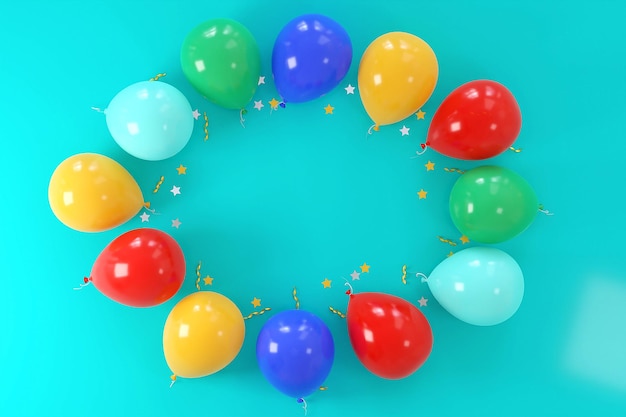 Vivid colorful balloons celebration background circle composition