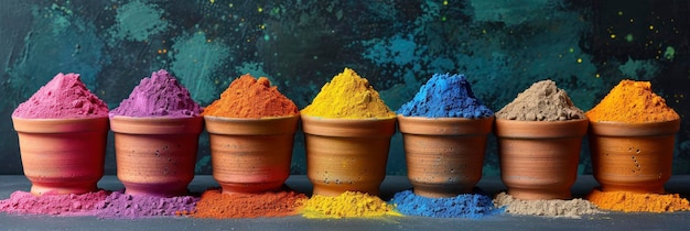 Foto vivid colorful holi dye powder cups sfondio illustrazioni in hd