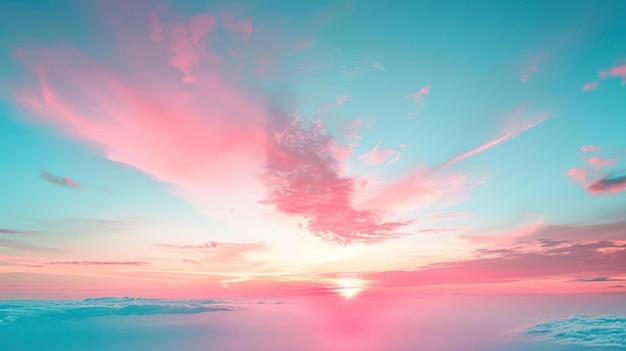 Photo vivid and colorful sky at sunrise or sunset with soft pink hue fluffy white clouds