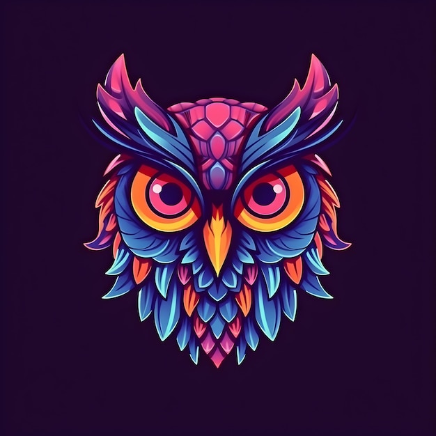 Vivid colors owl head isolated on color background